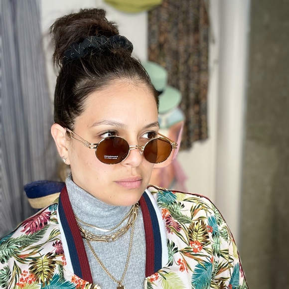 Brown lenses round gold frame double bridge nose small round sunglass - Picture 4 of 4